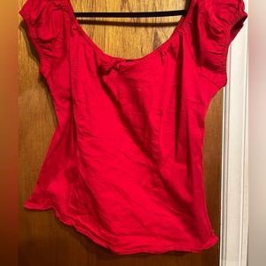 Collectif Red Scoop Neck Cap Sleeve Blouse